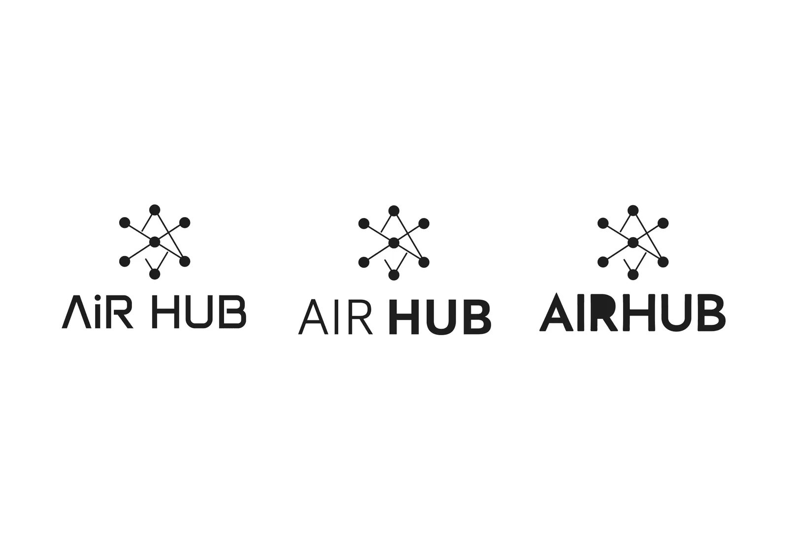 AiR HUB logo lockups: a node network above the wordmark