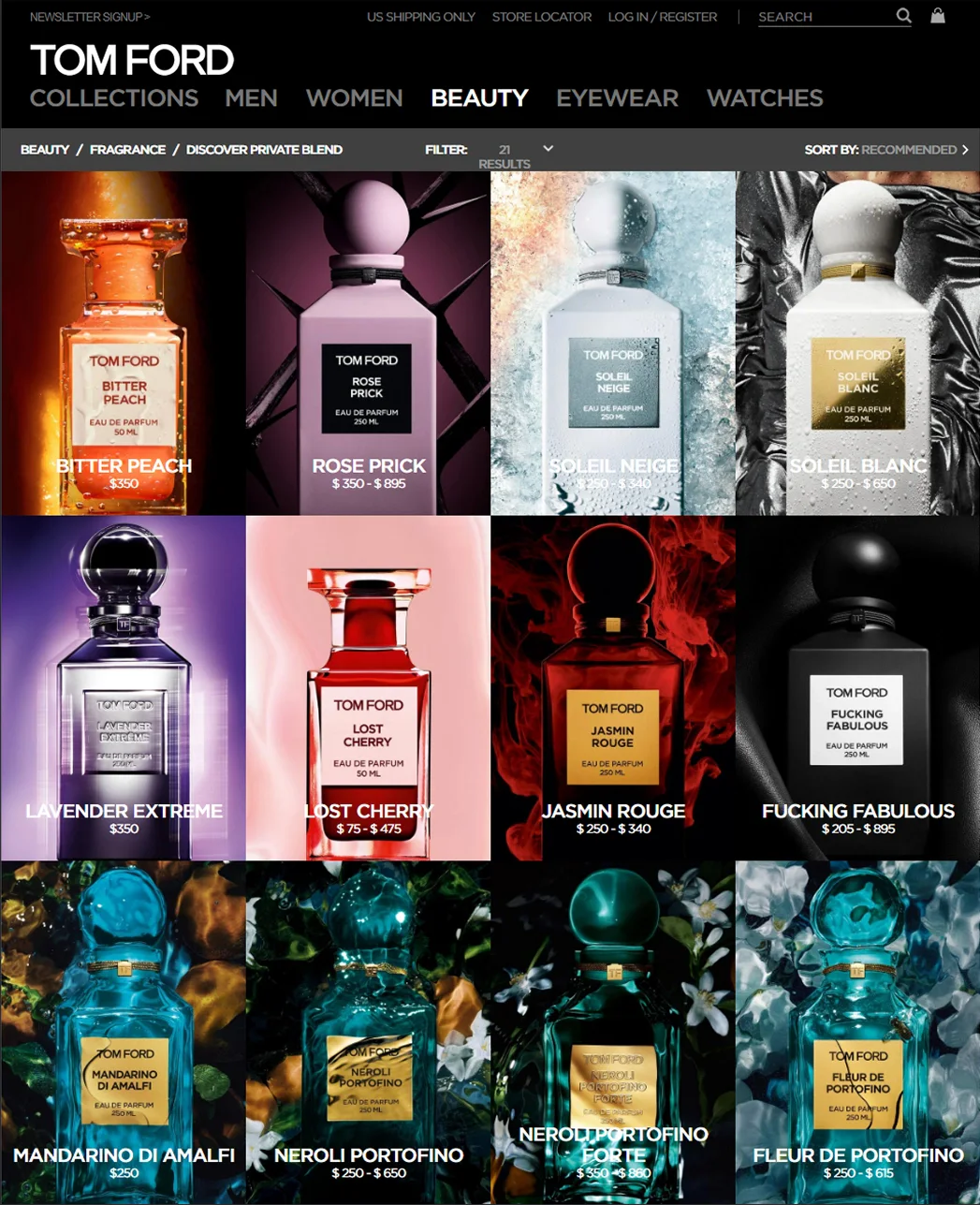 Tom Ford Beauty Private Blend fragrance landing page