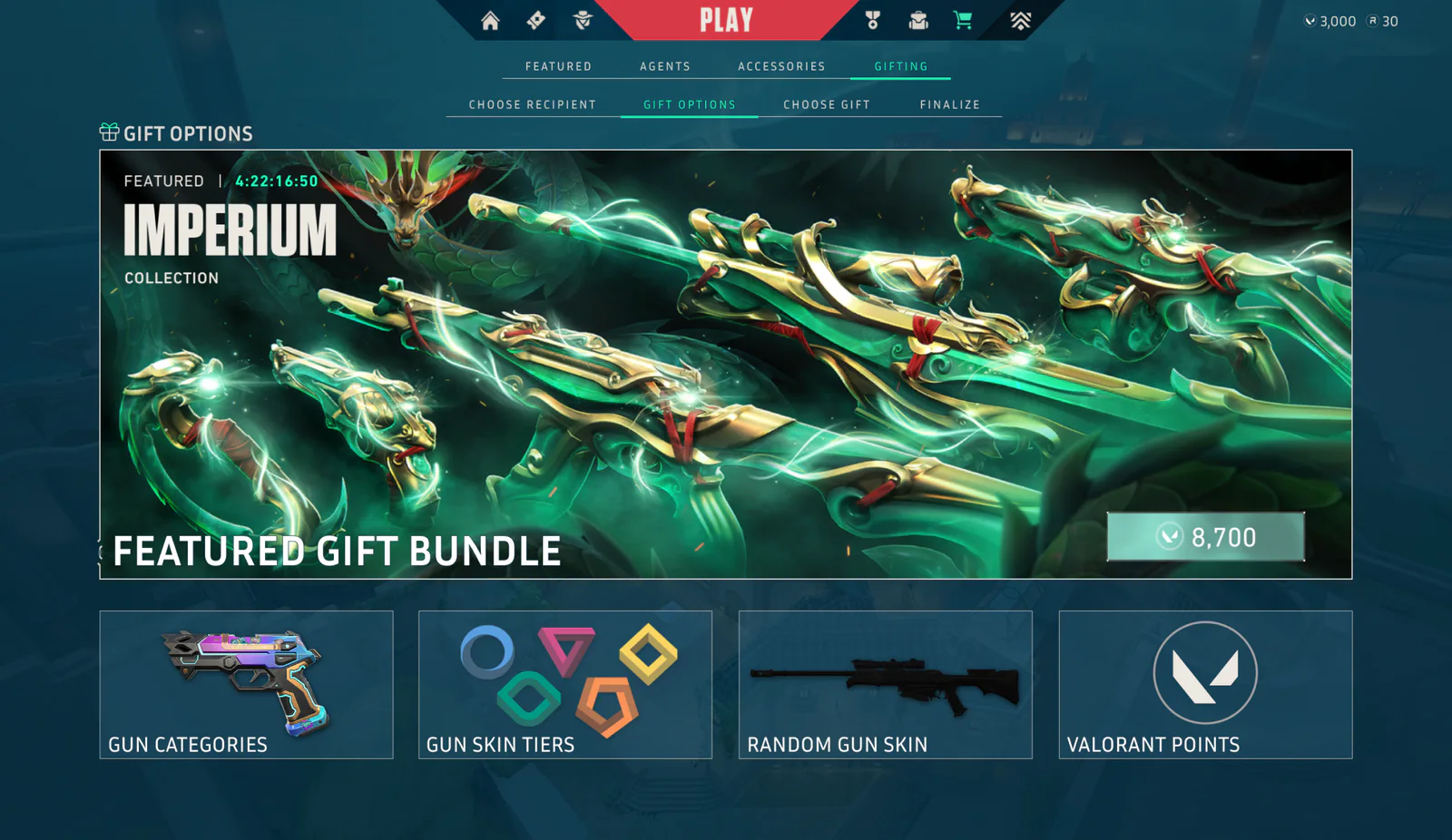 The concept's gift options screen after testing: a Gift Options label with a present icon above the banner, and a Featured Gift Bundle title on it